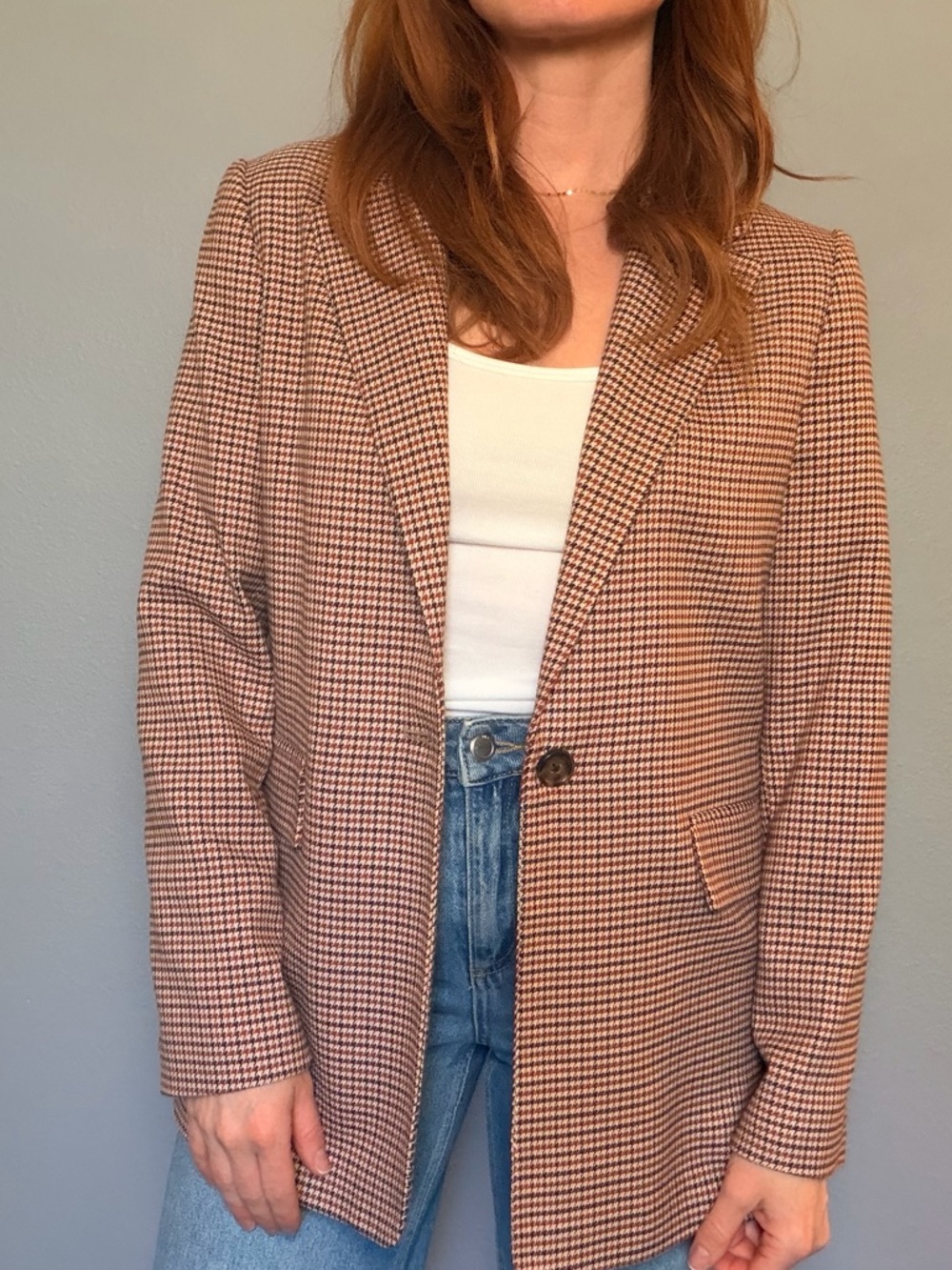Mango Brown Houndstooth Single-Button Blazer